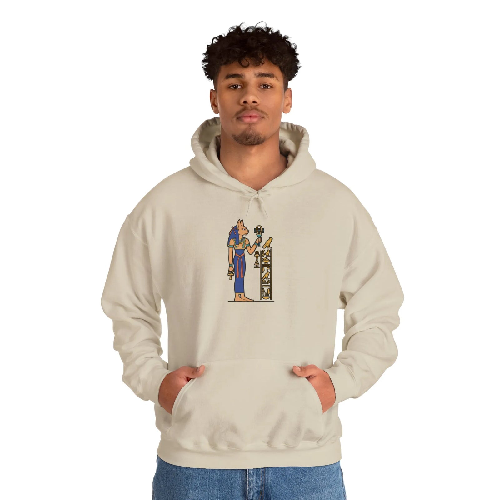 Bastet Egyptian Cat Pharaoh Hoodie - Soft Heavy Blend Fleece Pullover - Unisex White