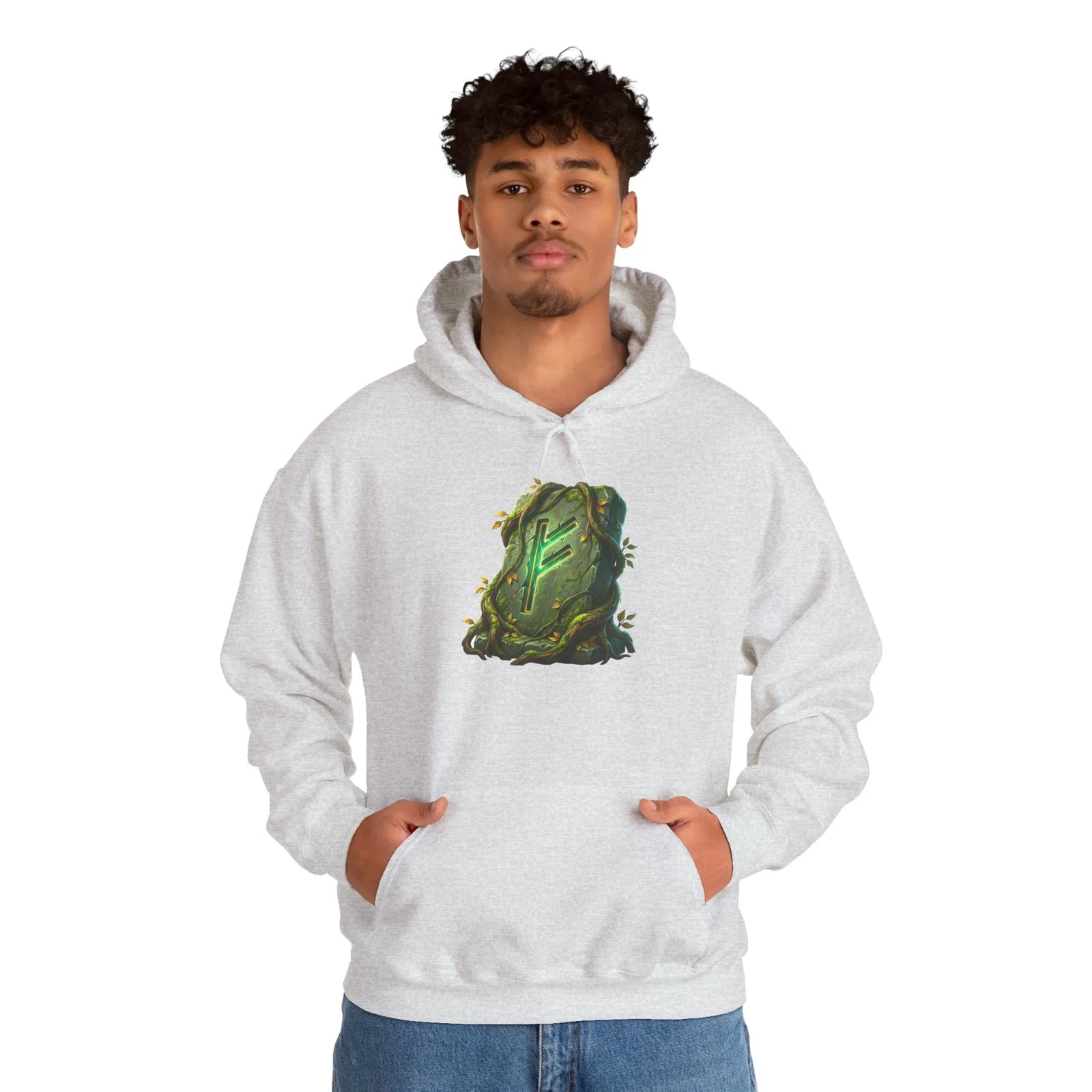 Fehu Rune Norse Symbol Hoodie - Soft Cotton Blend Pullover - Unisex Off White
