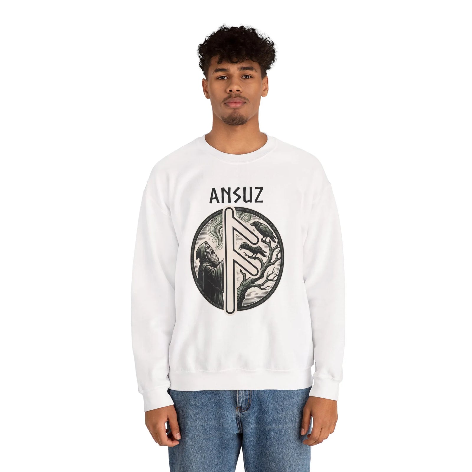 Ansuz Rune Divine Speech Sweatshirt - Heavy Blend Fleece Crewneck - Unisex Off White