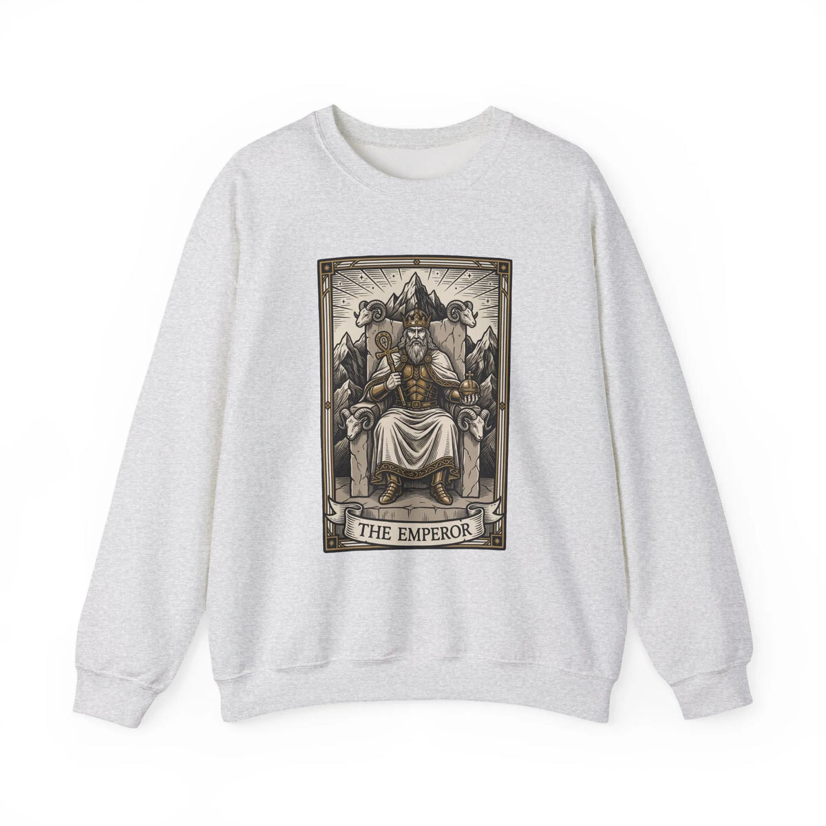 The Emperor Tarot Card Sweatshirt - Soft Durable Fleece Crewneck - Unisex White