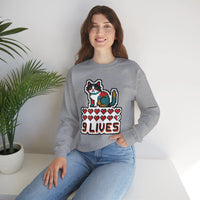Nine Lives 8-Bit Pixel Gaming Cat Sweatshirt - Heavy Blend Fleece Crewneck - Unisex White