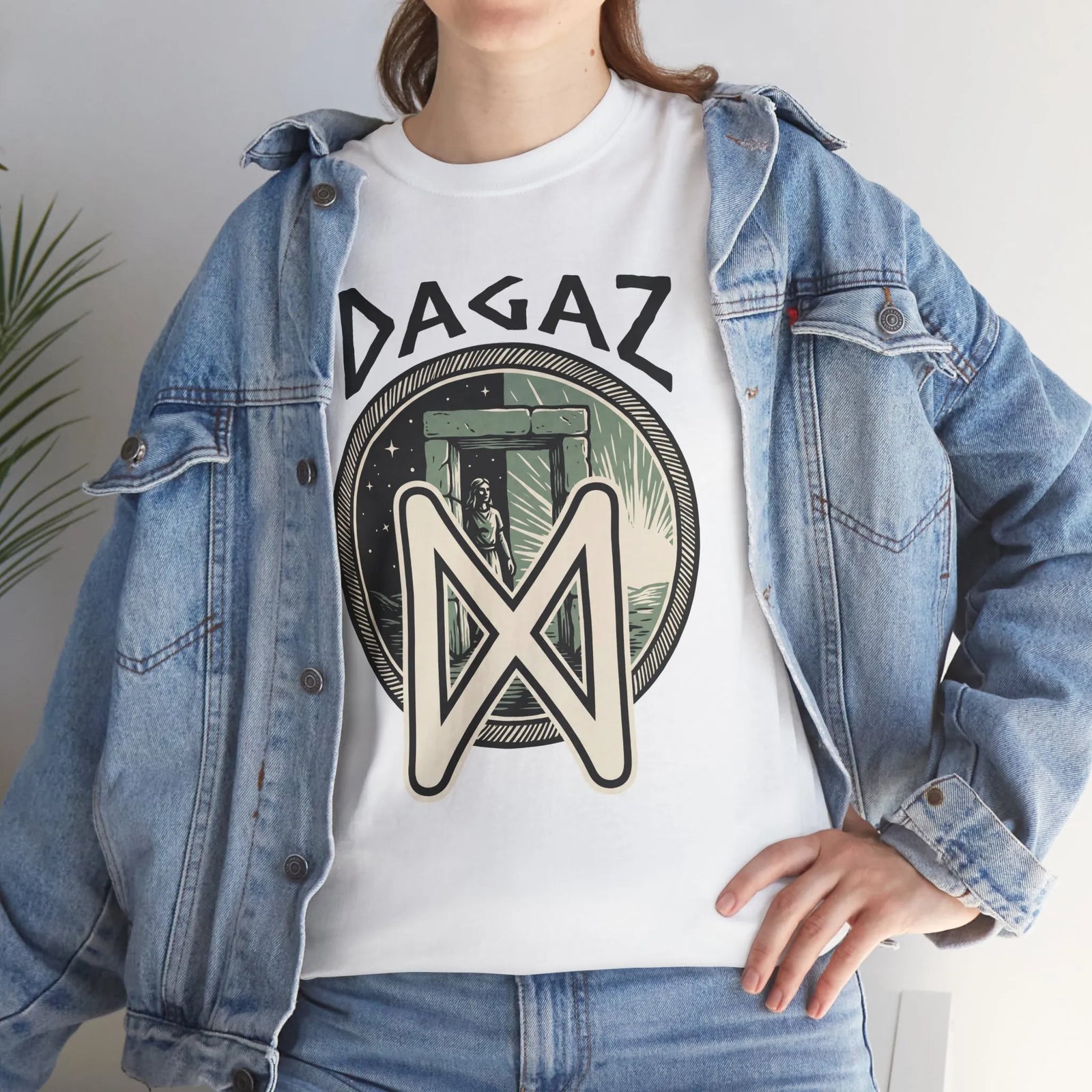 Dagaz Rune Threshold Portal T-Shirt - Heavy Cotton Classic Fit Tee - Unisex White