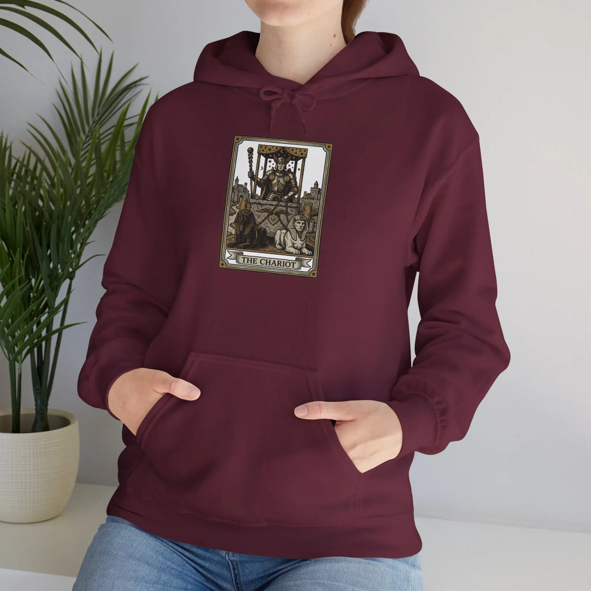 The Chariot Tarot Card Hoodie - Heavy Blend Fleece Pullover - Unisex Off White