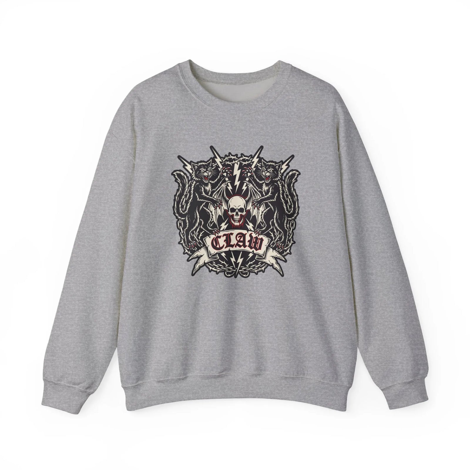 Rocker Cats Band Crest Sweatshirt - Heavy Blend Cotton-Poly Crewneck - Unisex White