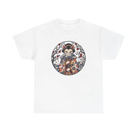 Ukiyo-e Samurai Cat Fan Dancer T-Shirt - Heavy Cotton Classic Fit Tee - Unisex White