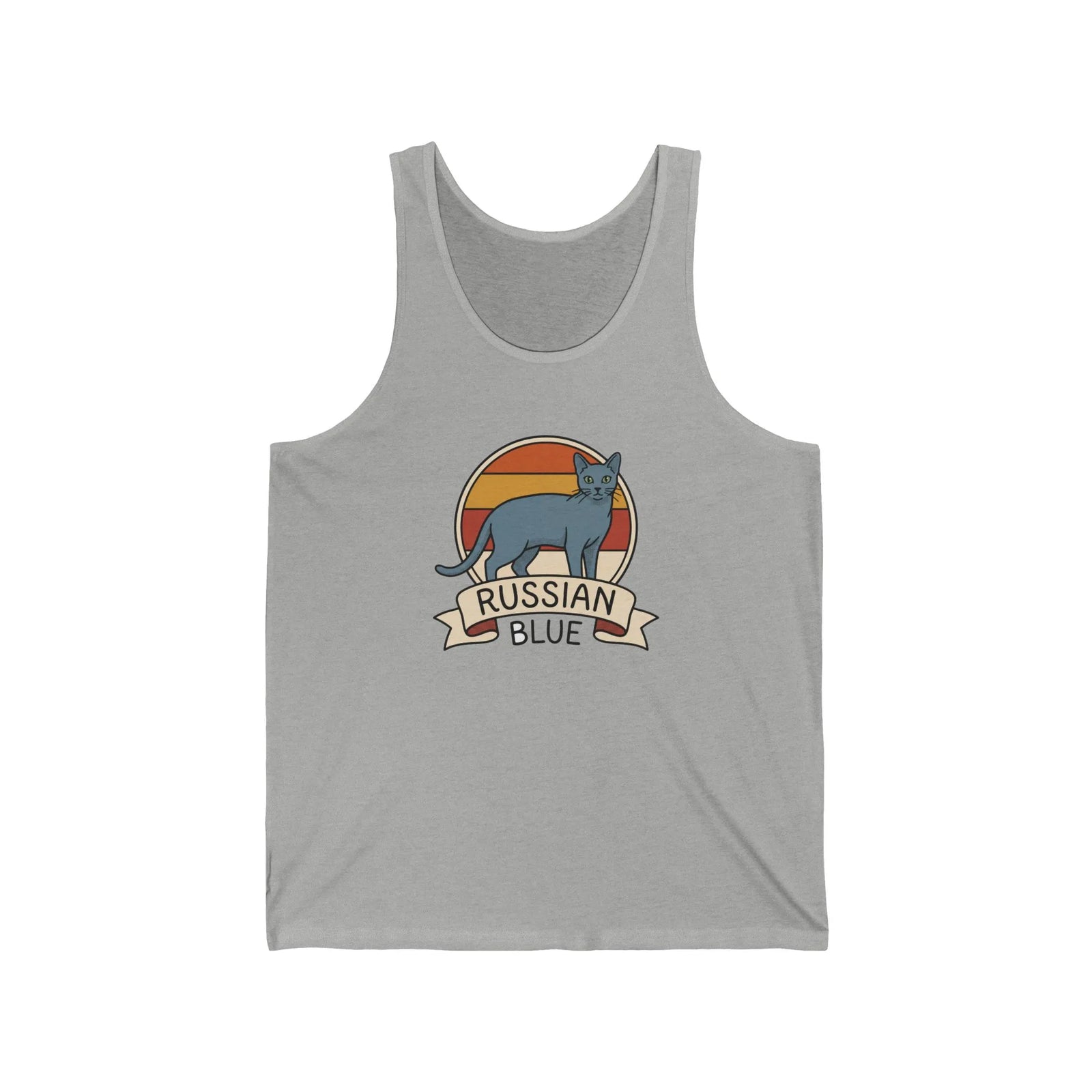 Russian Blue Retro 70s Sunset Tank Top - Soft Combed Cotton Retail Fit - Unisex White