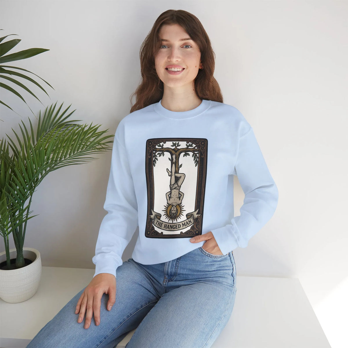 The Hanged Man Tarot Card Sweatshirt - Soft Fleece Classic Fit Crewneck - Unisex Off White