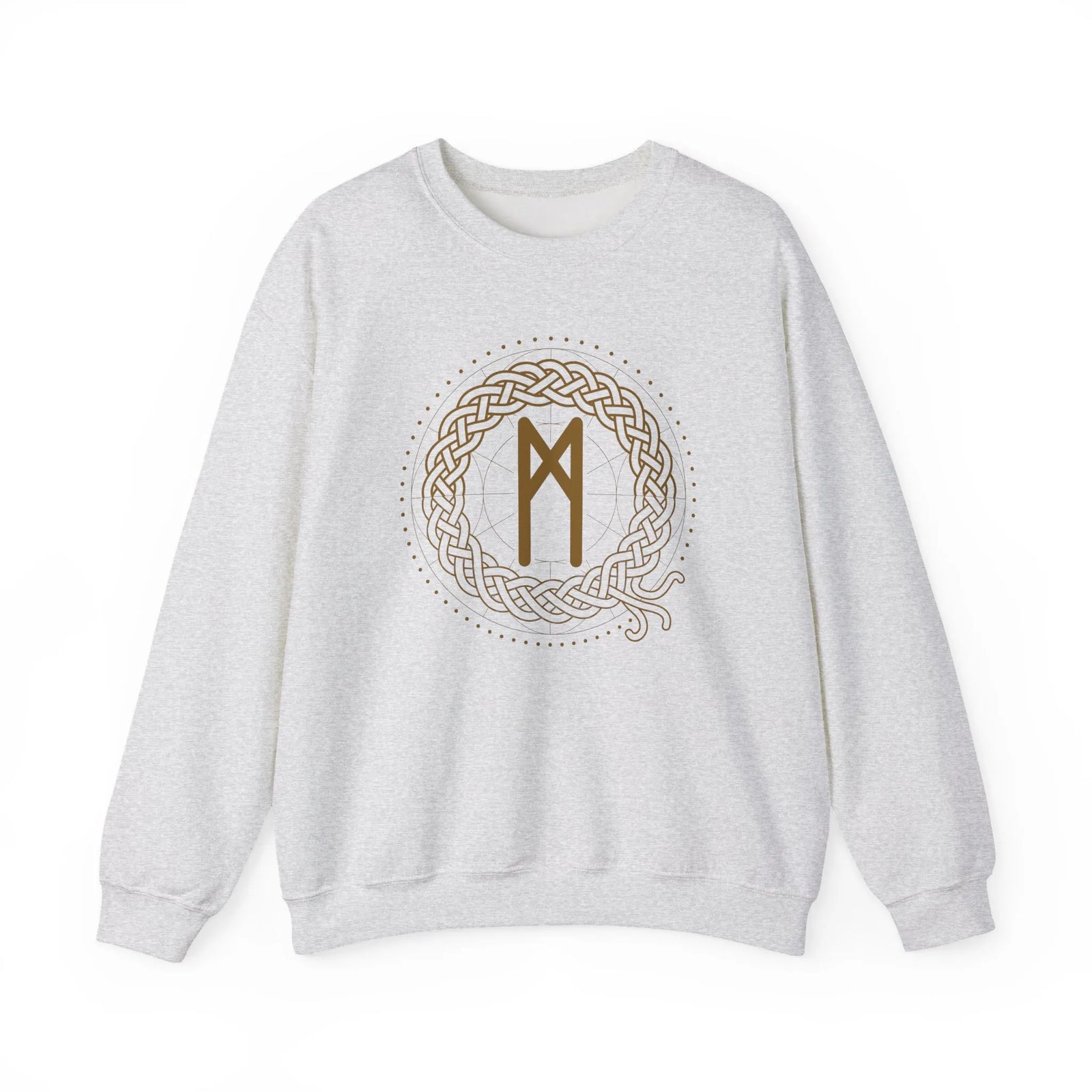 Mannaz Rune Celtic Knot Sweatshirt - Classic Fit Heavy Blend Crewneck - Unisex White