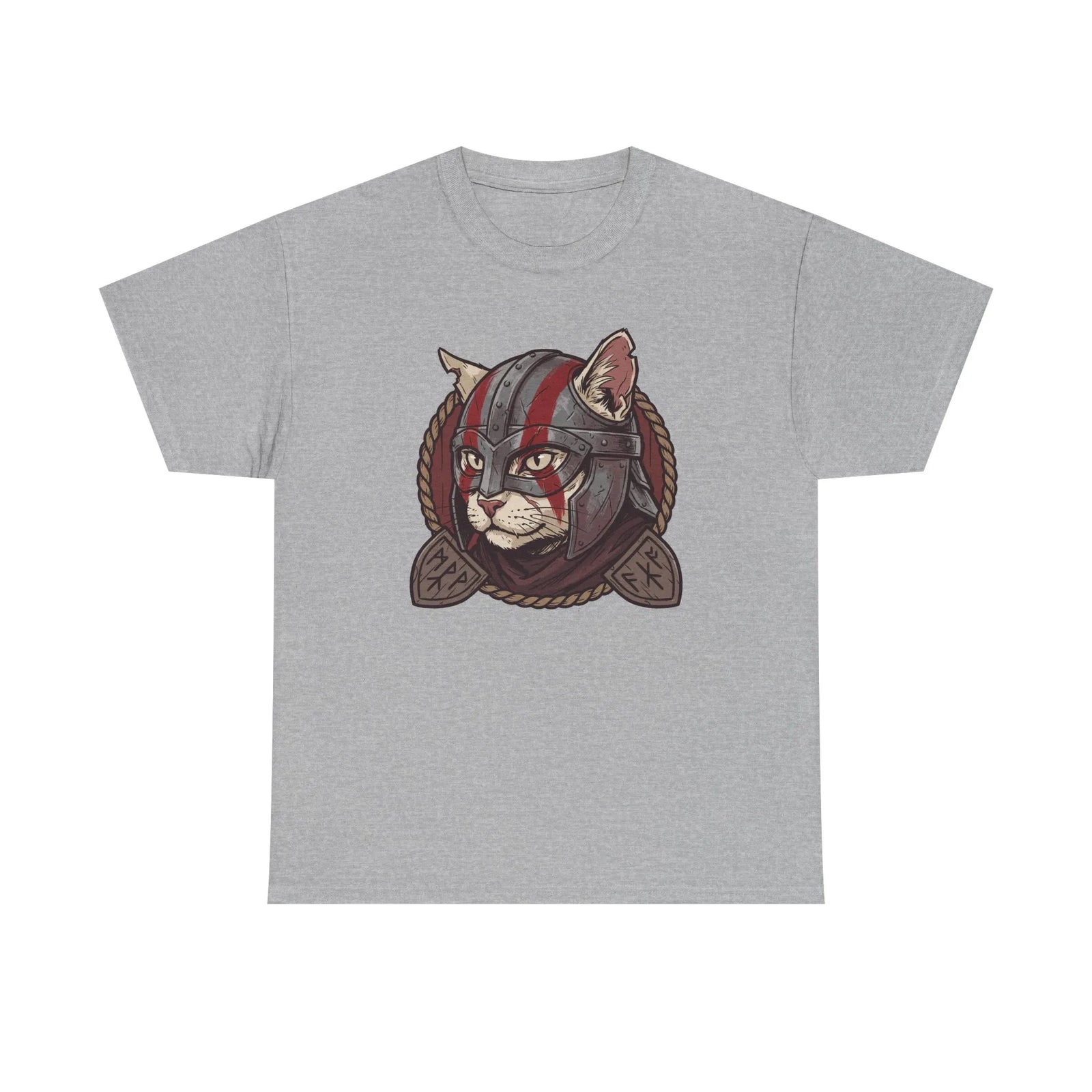 Viking Berserker Cat Graphic T-Shirt - Heavyweight Cotton Classic Fit Tee - Unisex White