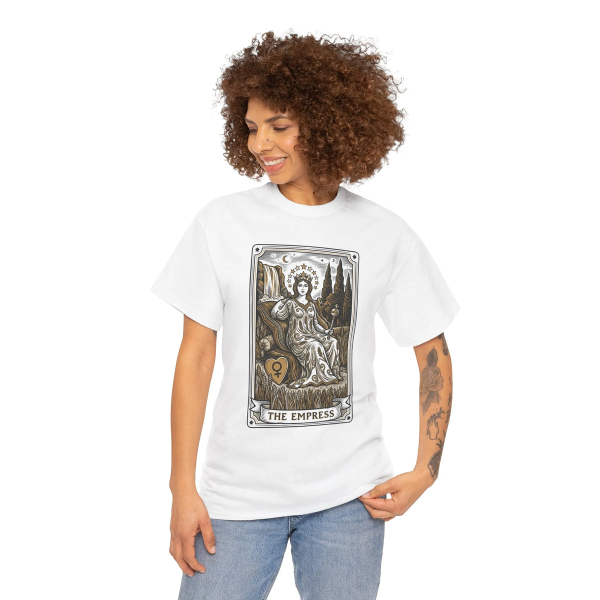 Empress Tarot Card Graphic T-Shirt - Heavy Cotton Classic Fit Tee - Unisex White