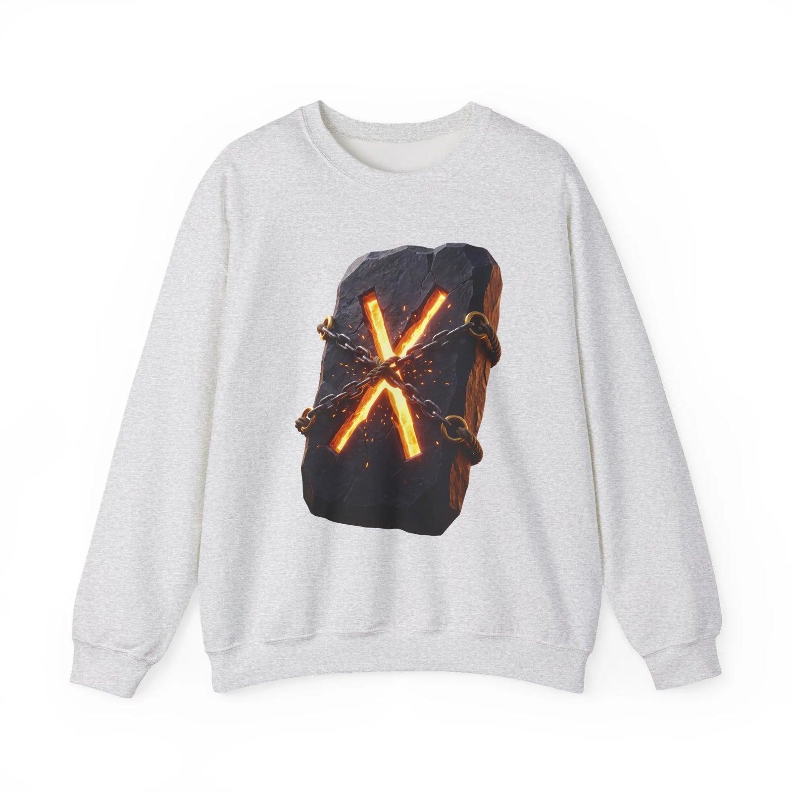 Gebo Rune Stone Graphic Sweatshirt - Medium Heavy Fleece Crewneck - Unisex White