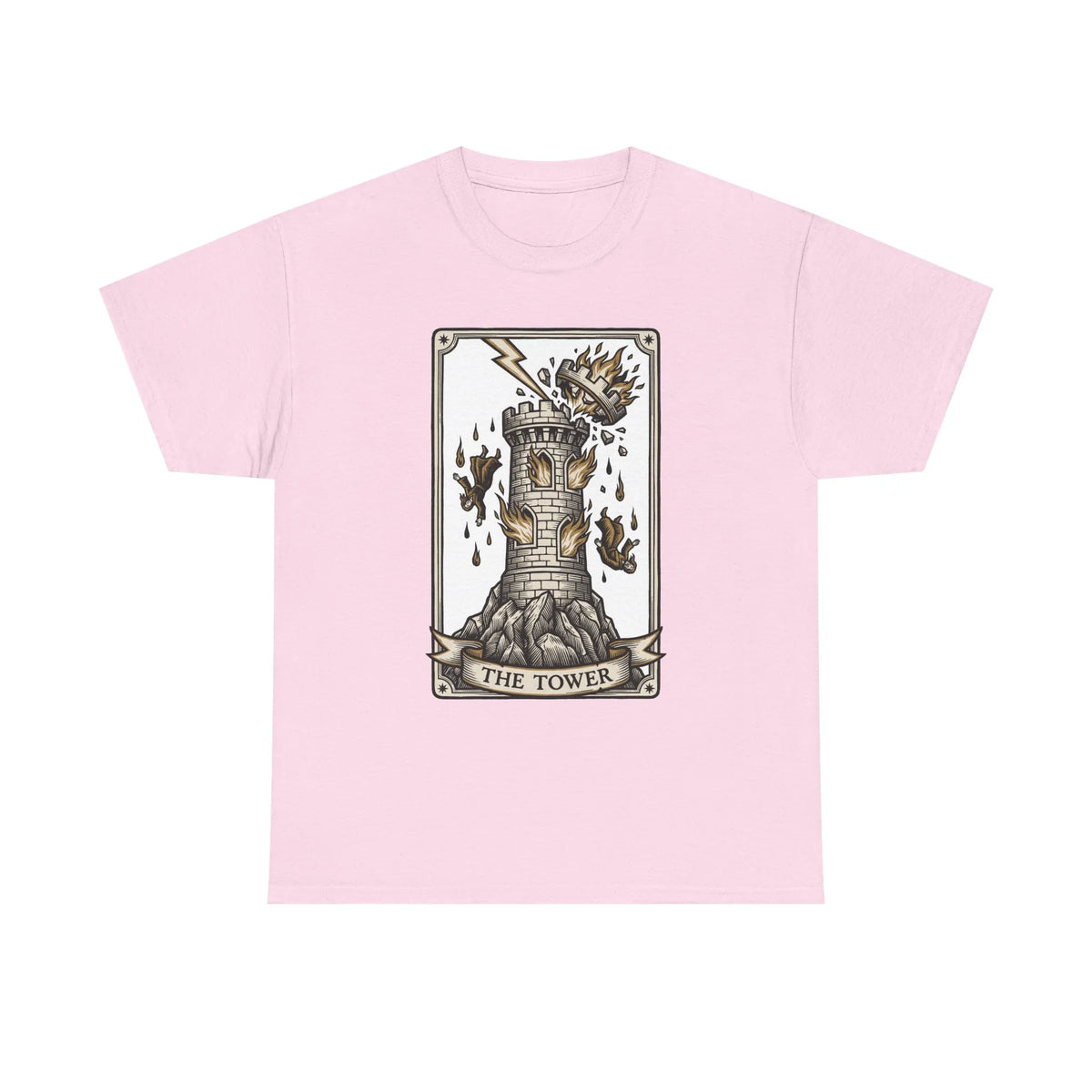 The Tower Tarot Card Graphic T-Shirt - Heavy Cotton Classic Fit Tee - Unisex White