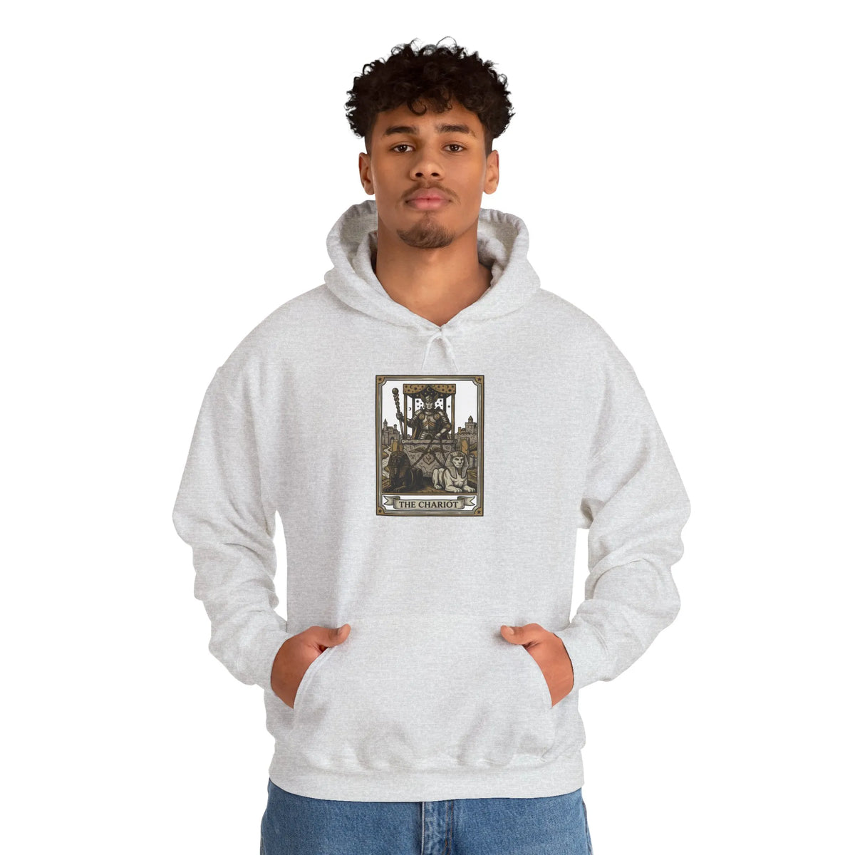 The Chariot Tarot Card Hoodie - Heavy Blend Fleece Pullover - Unisex Off White