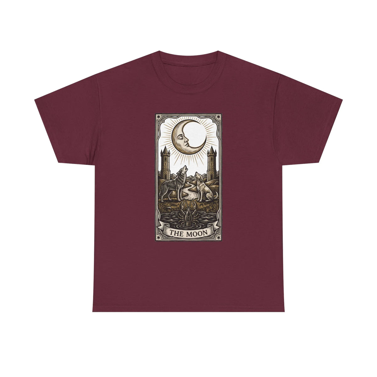 Moonlight Wolves Tarot Graphic T-Shirt - Heavy Cotton Classic Fit Crewneck - Unisex White