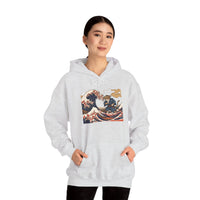 Ronin Wave Samurai Cat Ukiyo-e Hoodie - Heavy Blend Fleece Pullover - Unisex White