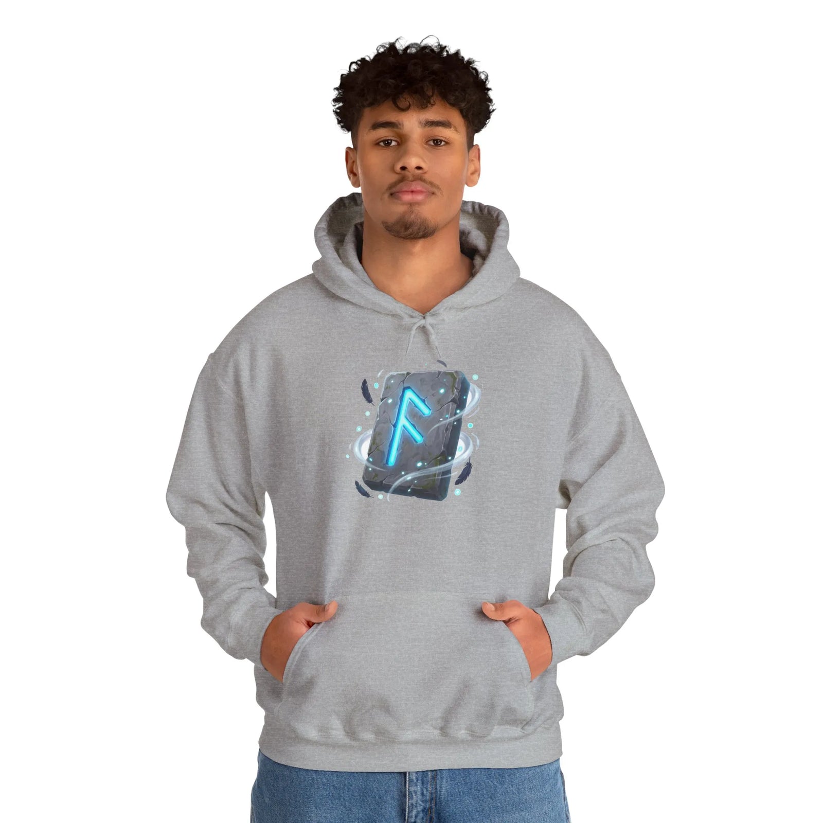 Ansuz Rune Odin's Raven Graphic Hoodie - Medium Heavy Fabric Classic Fit - Unisex White