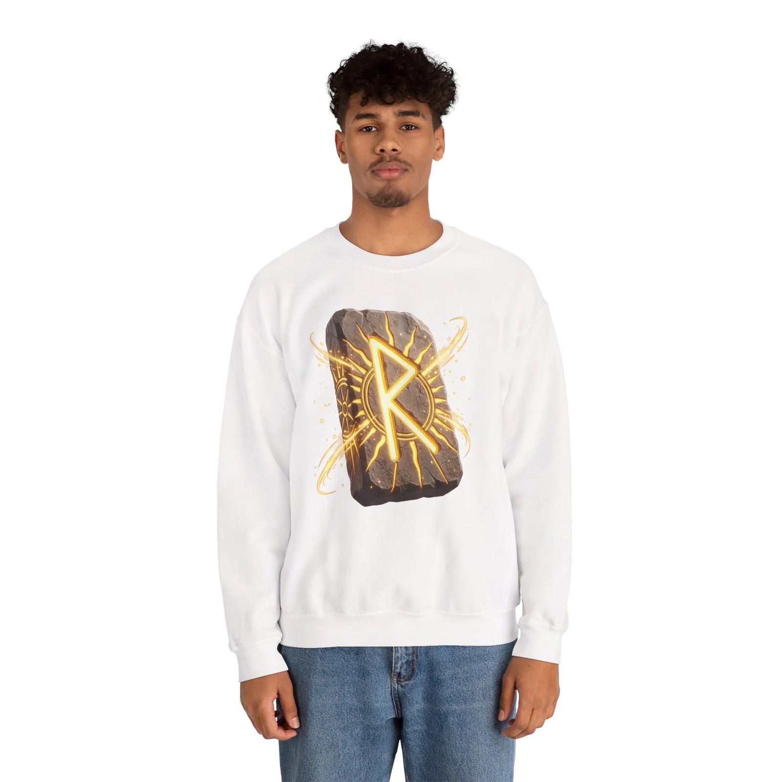Raido Rune Journey Wheel Sweatshirt - Heavy Blend Classic Crewneck - Unisex White