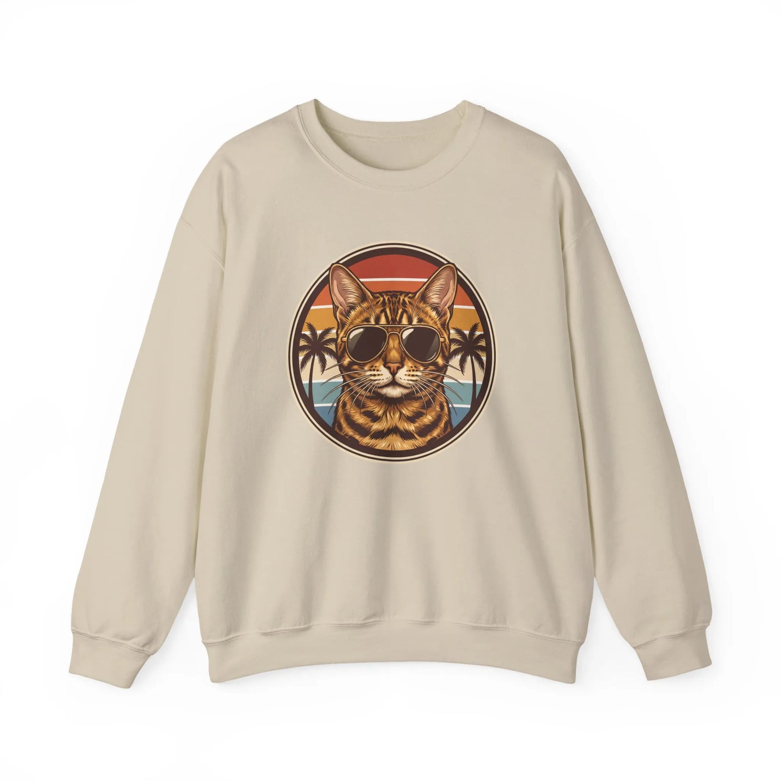 Bengal Cat Aviator Sunset Sweatshirt - Heavy Blend Fleece Crewneck - Unisex White