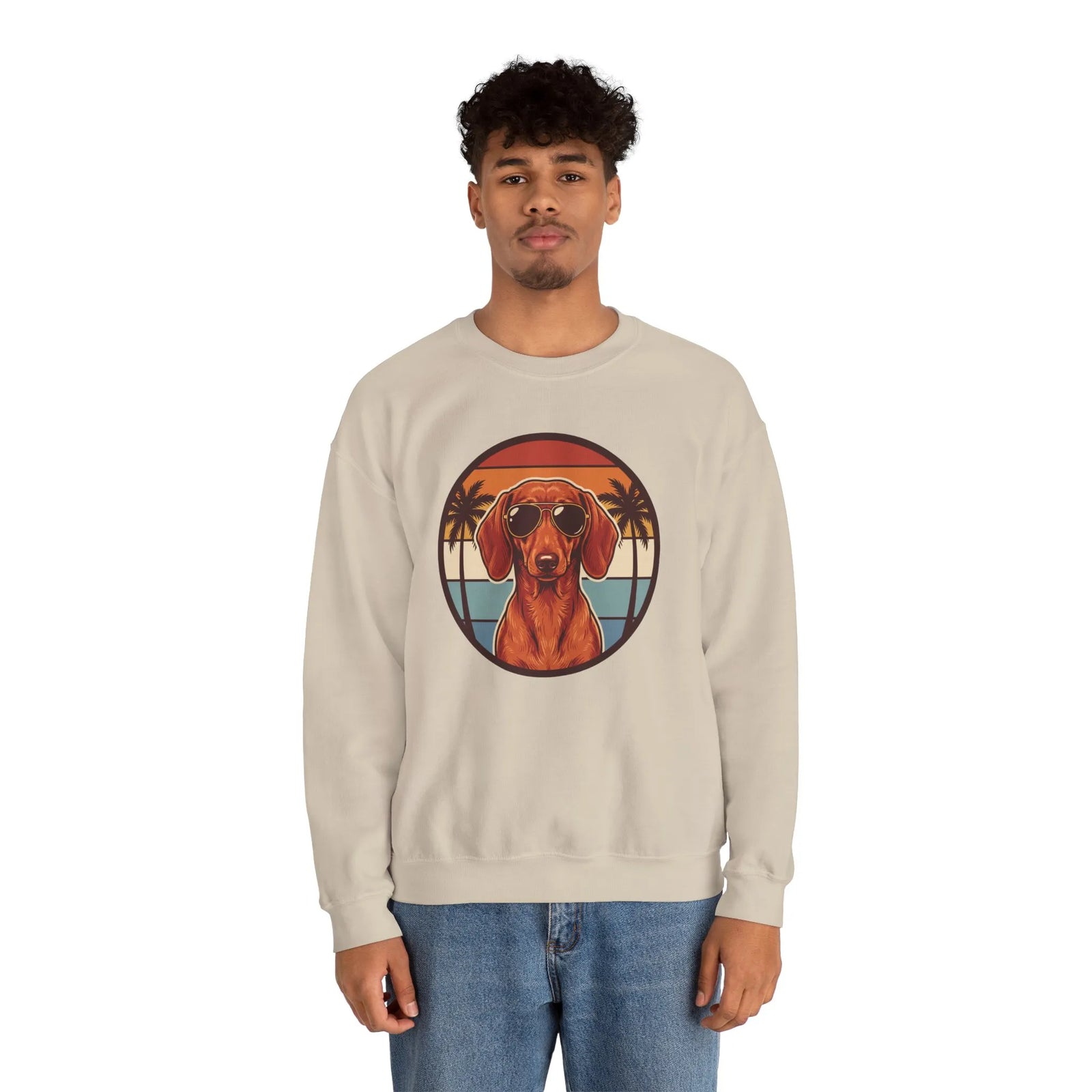 Dachshund Sunset Aviators Sweatshirt - Heavy Blend Fleece Crewneck - Unisex White