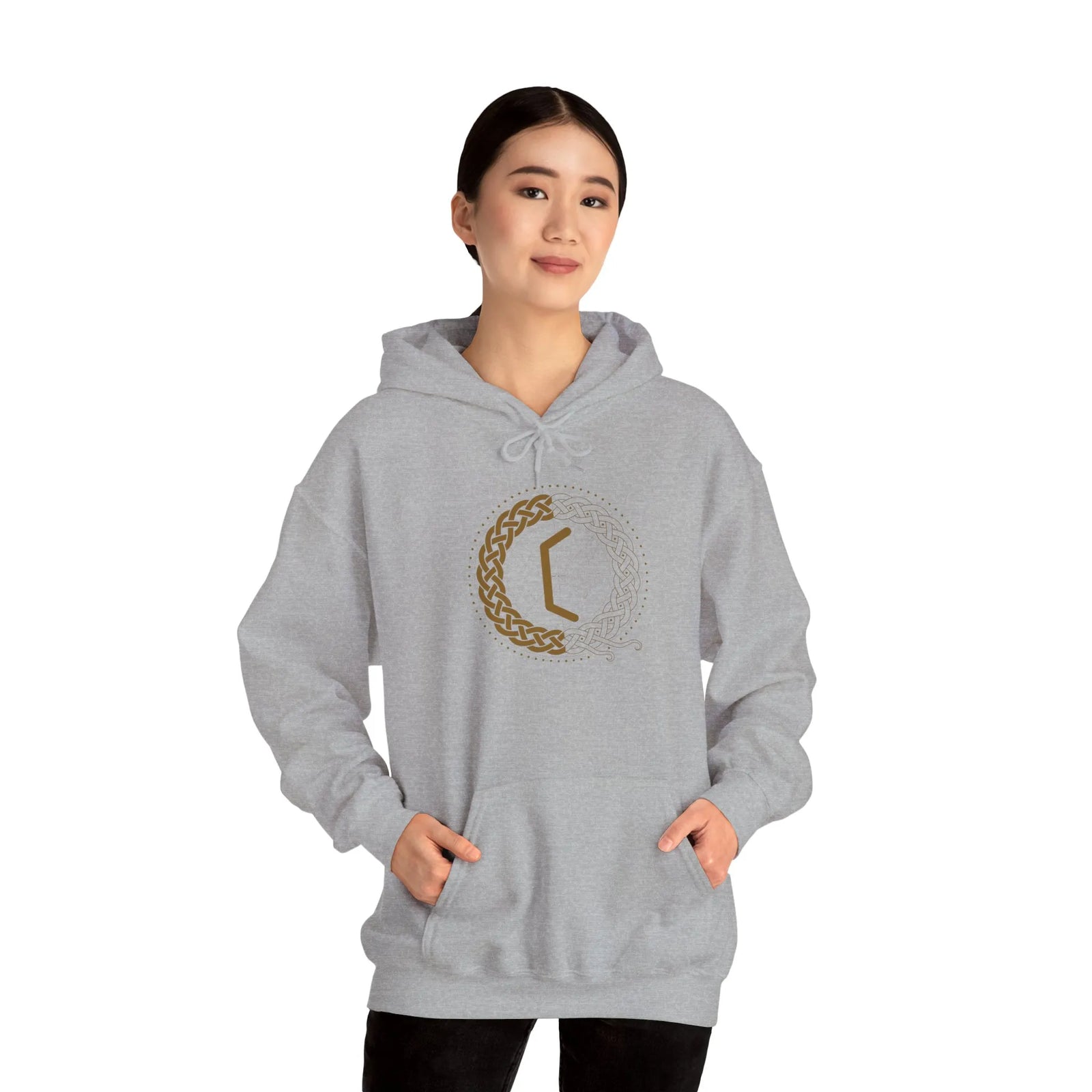 Perthro Runic Symbol Hoodie - Heavyweight Fleece Pullover - Unisex White