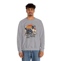 Australian Shepherd Retro 70s Sunset Sweatshirt - Heavy Blend Cotton Poly Crewneck - Unisex White