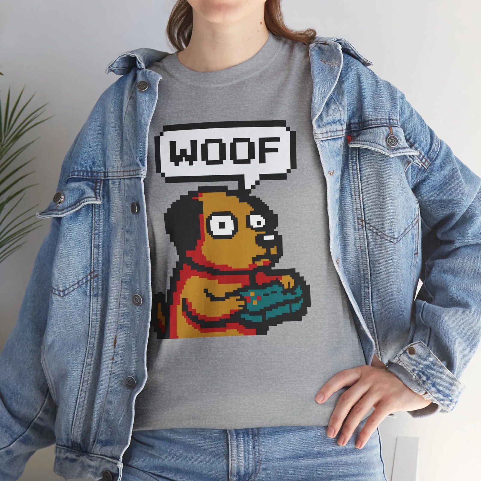 8-Bit Pixel Gaming Dog T-Shirt - Heavy Cotton Classic Fit Tee - Unisex White