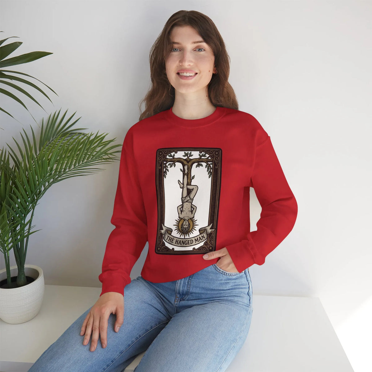 The Hanged Man Tarot Card Sweatshirt - Soft Fleece Classic Fit Crewneck - Unisex Off White