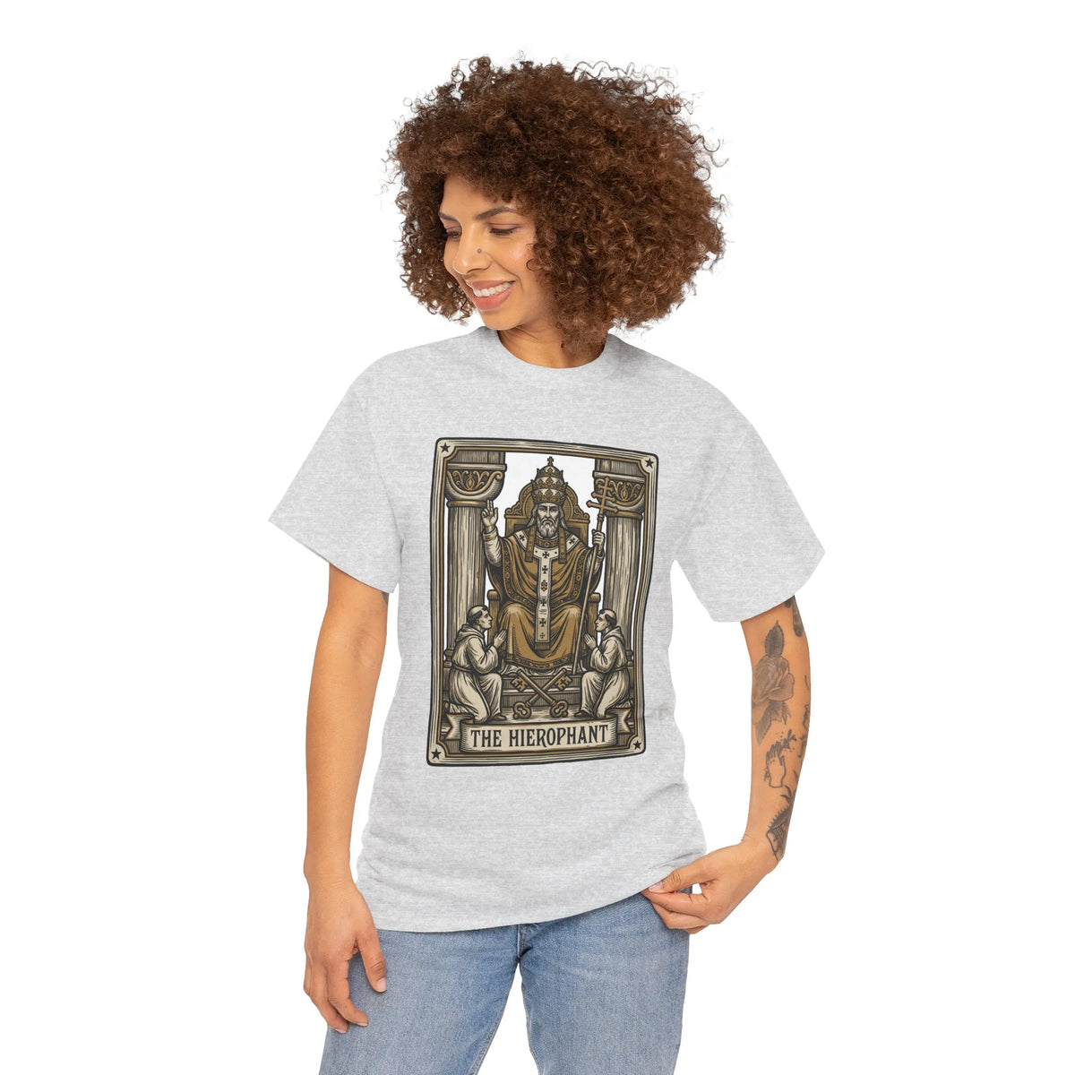 Hierophant Tarot Card Graphic T-Shirt - Heavy Cotton Classic Fit Tee - Unisex White