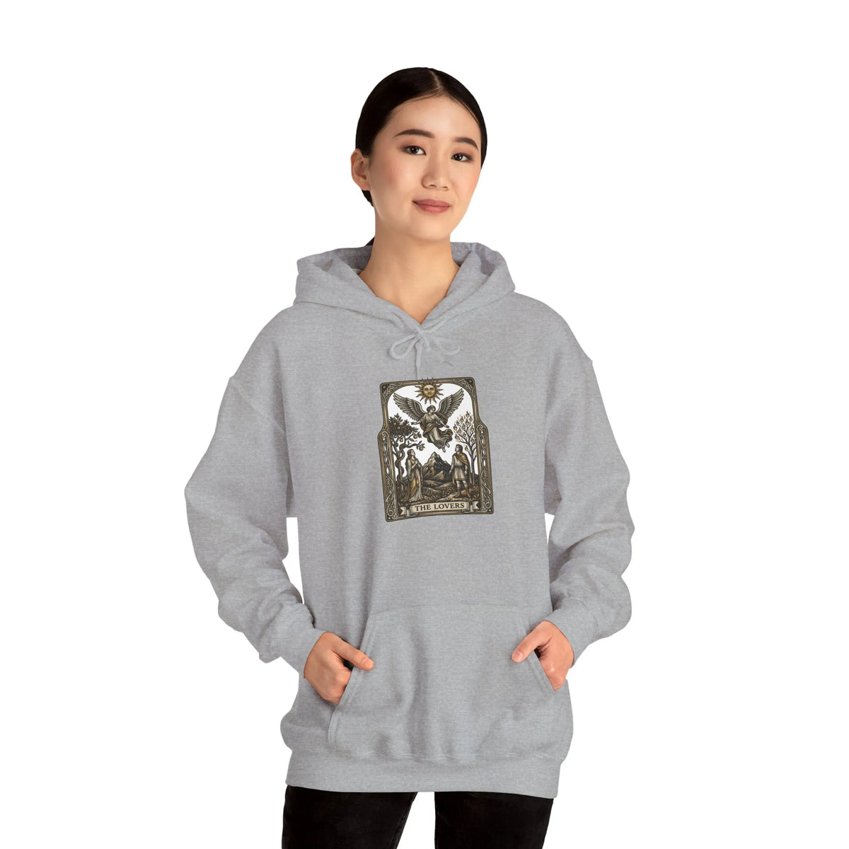 The Lovers Tarot Card Hoodie - Medium-Weight Fleece Pullover - Unisex White