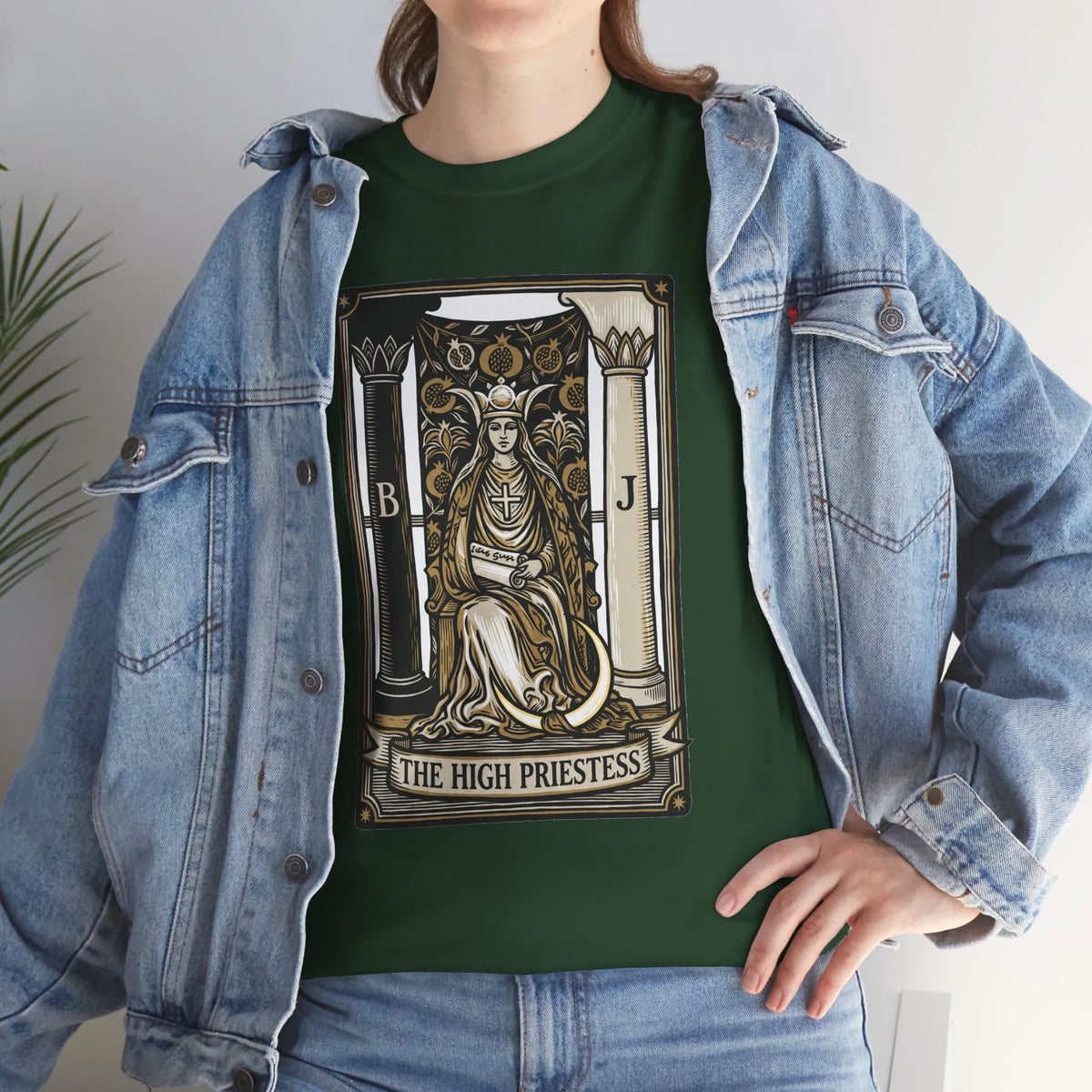 The High Priestess Tarot Card T-Shirt - Heavy Cotton Classic Fit Tee - Unisex White