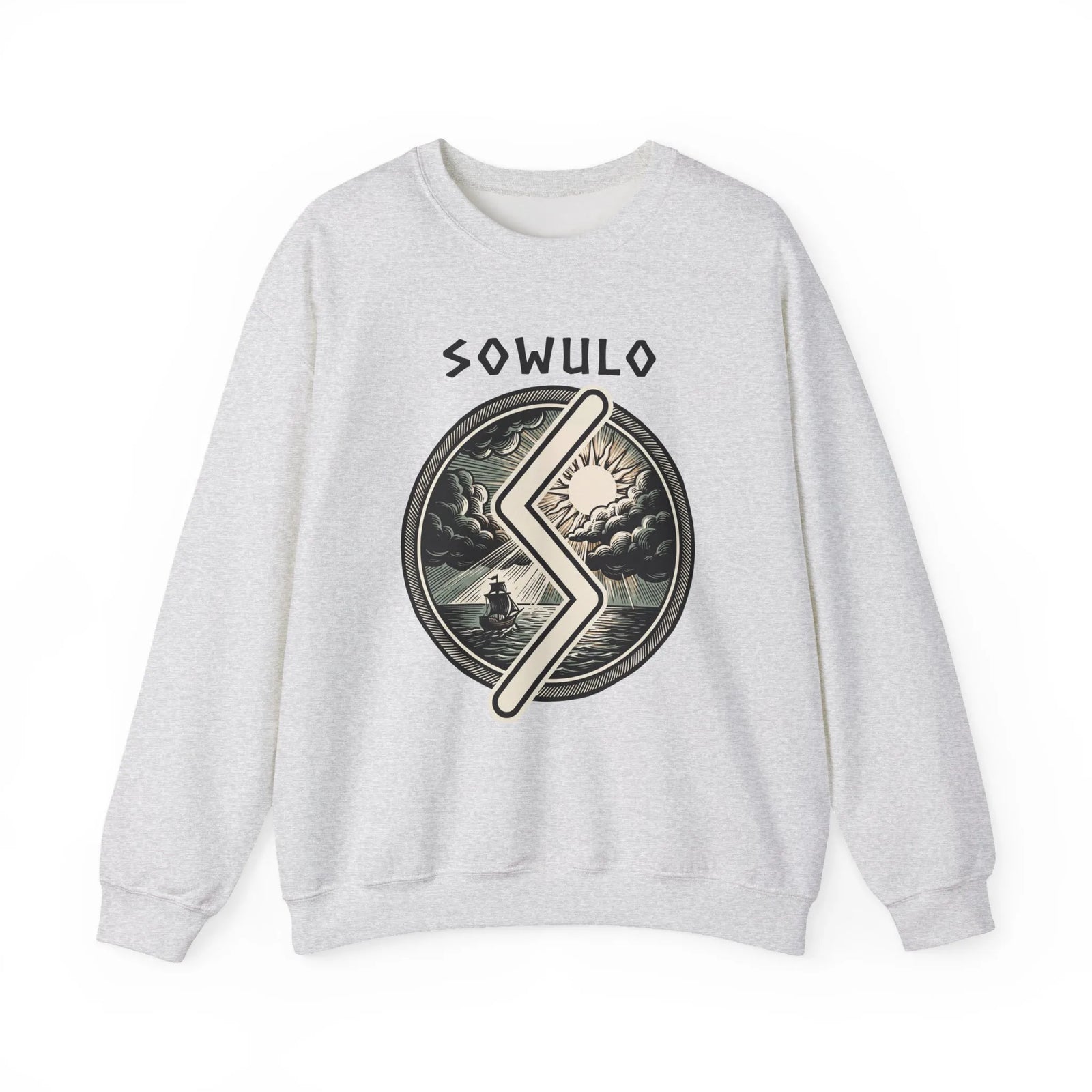 Sowulo Rune Sun Compass Sweatshirt - Heavy Blend Crewneck Fleece - Unisex White