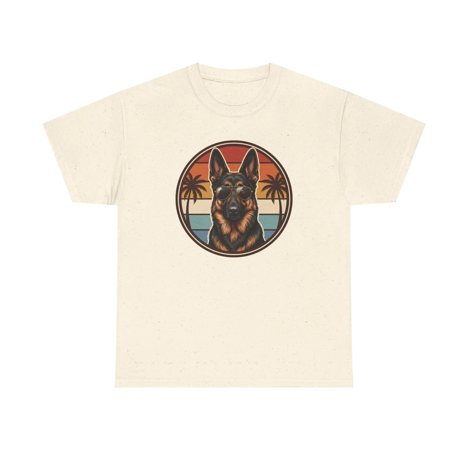 German Shepherd 70s Sunset Aviators T-Shirt - Heavy Cotton Classic Fit Tee - Unisex White