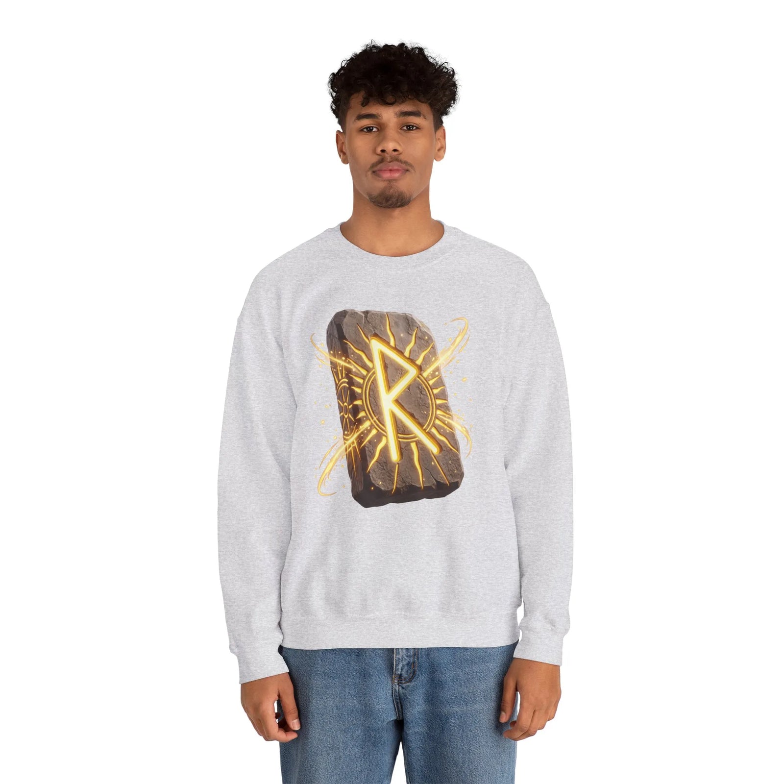 Raido Rune Journey Wheel Sweatshirt - Heavy Blend Classic Crewneck - Unisex White