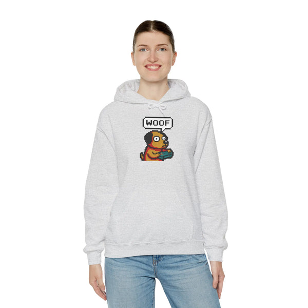 Player One 8-Bit Gaming Dog Hoodie - Soft Cotton-Poly Blend Fleece - Unisex White