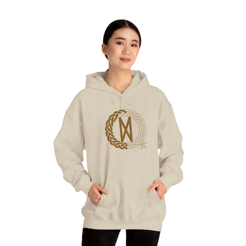 Dagaz Rune Dawn Dusk Threshold Hoodie - Medium Weight Fleece Pullover - Unisex White