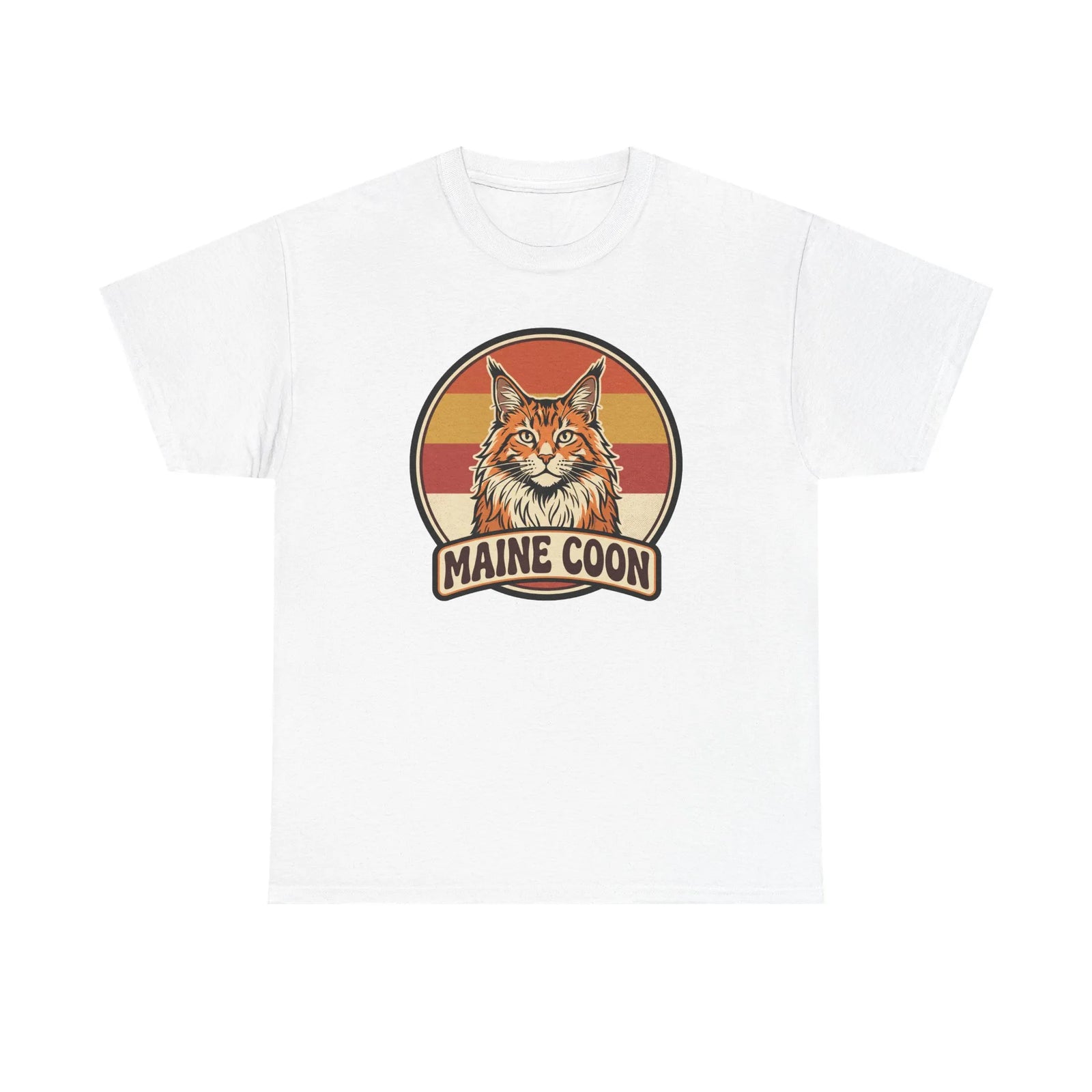 Maine Coon Retro 70s Sunset T-Shirt - Heavy Cotton Classic Fit Tee - Unisex White