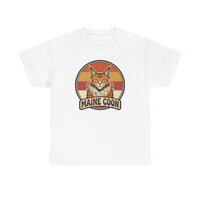 Maine Coon Retro 70s Sunset T-Shirt - Heavy Cotton Classic Fit Tee - Unisex White