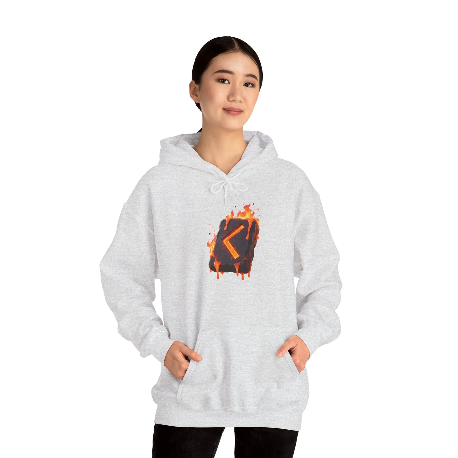 Kenaz Rune Torch Flame Hoodie - Soft Fleece Pullover Hoodie - Unisex White
