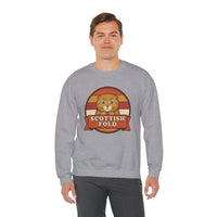 Scottish Fold Retro Sunset Sweatshirt - Heavyweight Cotton Blend Crewneck - Unisex White