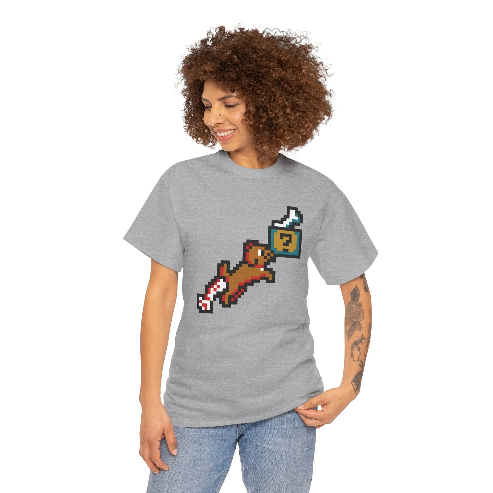 8-Bit Pixel Gaming Dogs T-Shirt - Heavy Cotton Classic Fit Tee - Unisex White