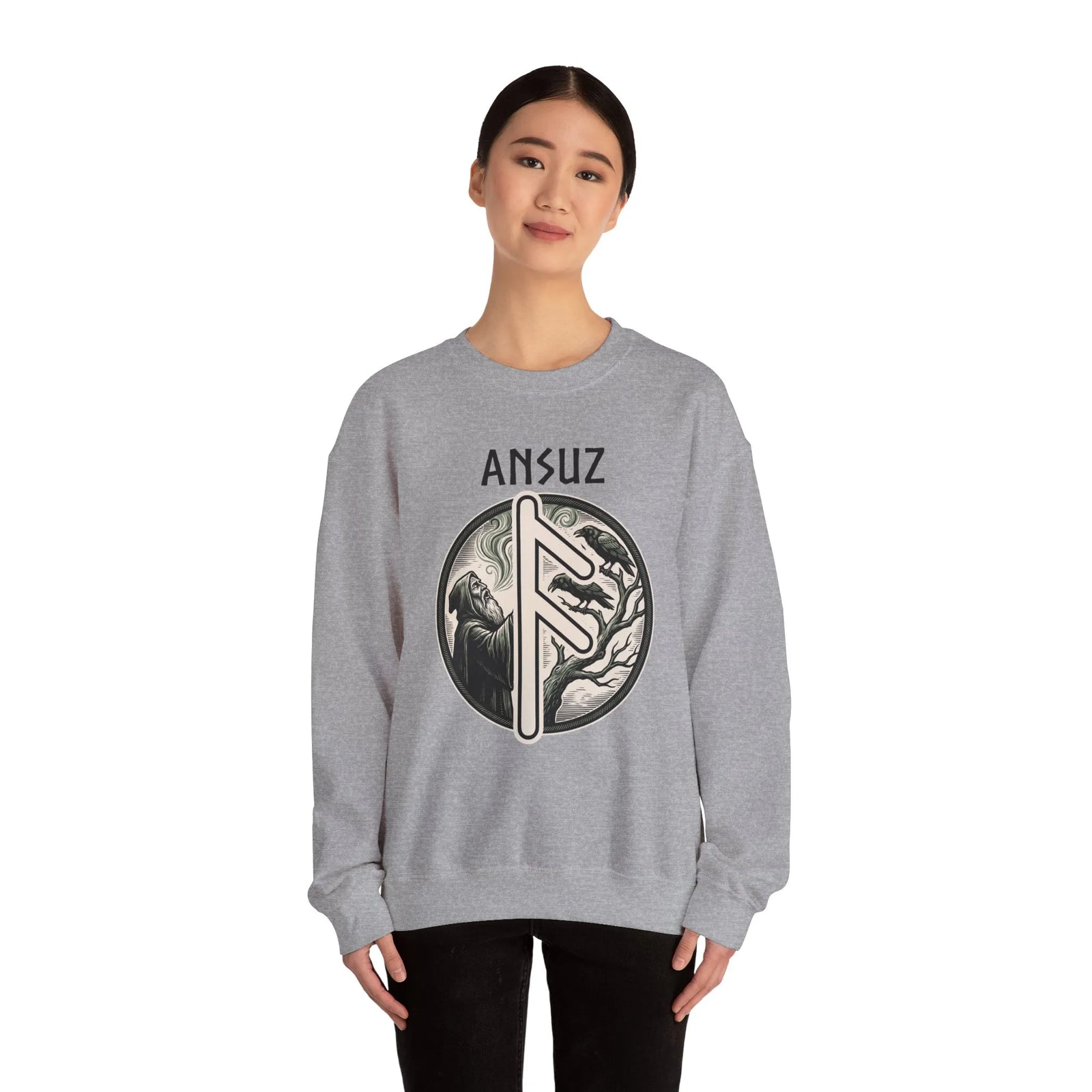 Ansuz Rune Divine Speech Sweatshirt - Heavy Blend Fleece Crewneck - Unisex Off White