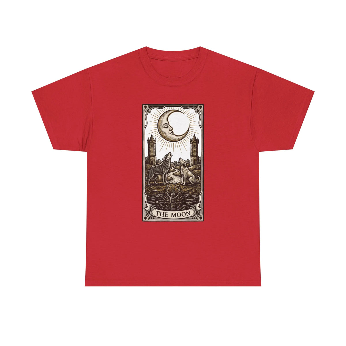 Moonlight Wolves Tarot Graphic T-Shirt - Heavy Cotton Classic Fit Crewneck - Unisex White