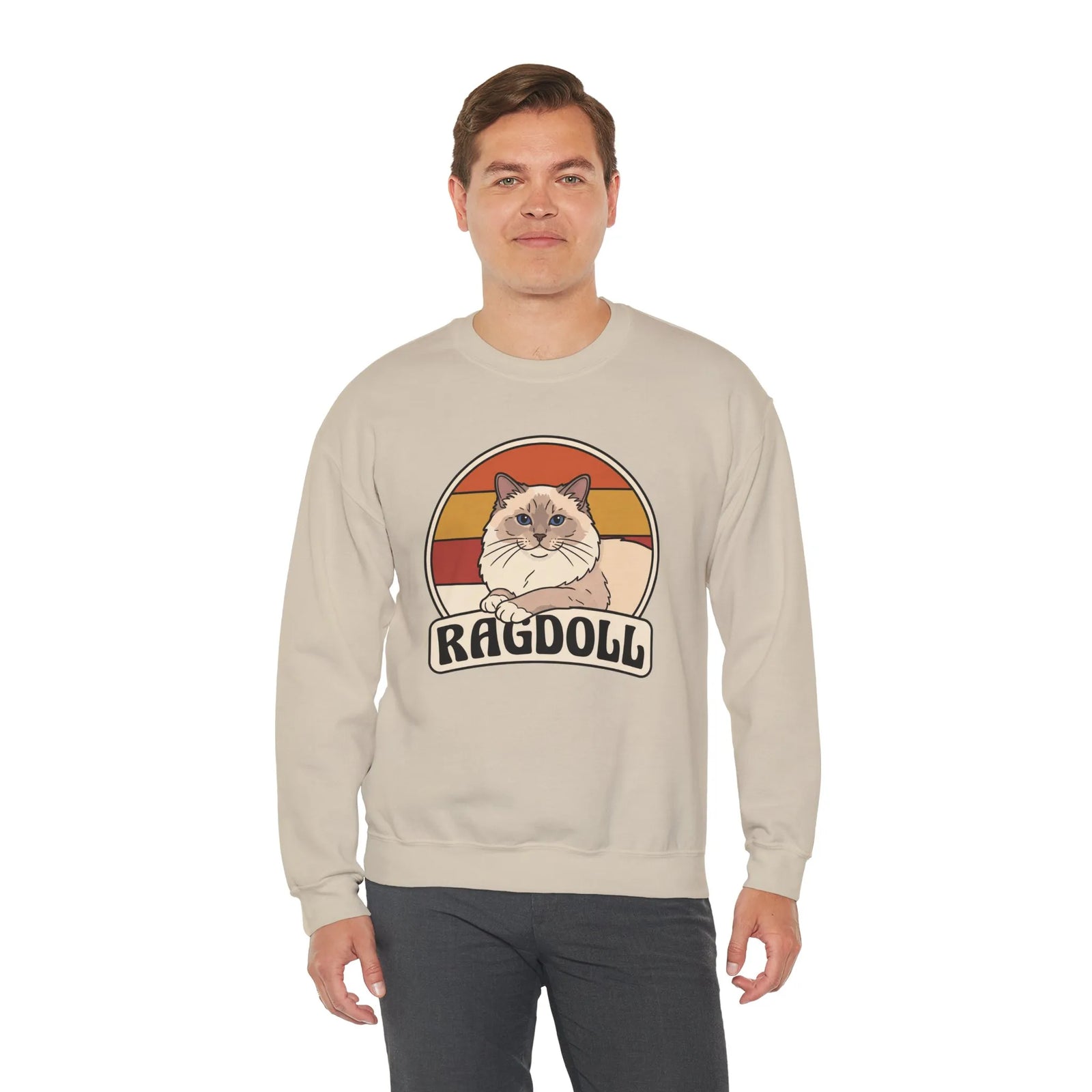 Ragdoll Cat Retro Sunset Sweatshirt - Heavy Blend Fleece Crewneck - Unisex White