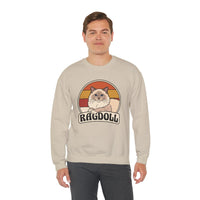 Ragdoll Cat Retro Sunset Sweatshirt - Heavy Blend Fleece Crewneck - Unisex White