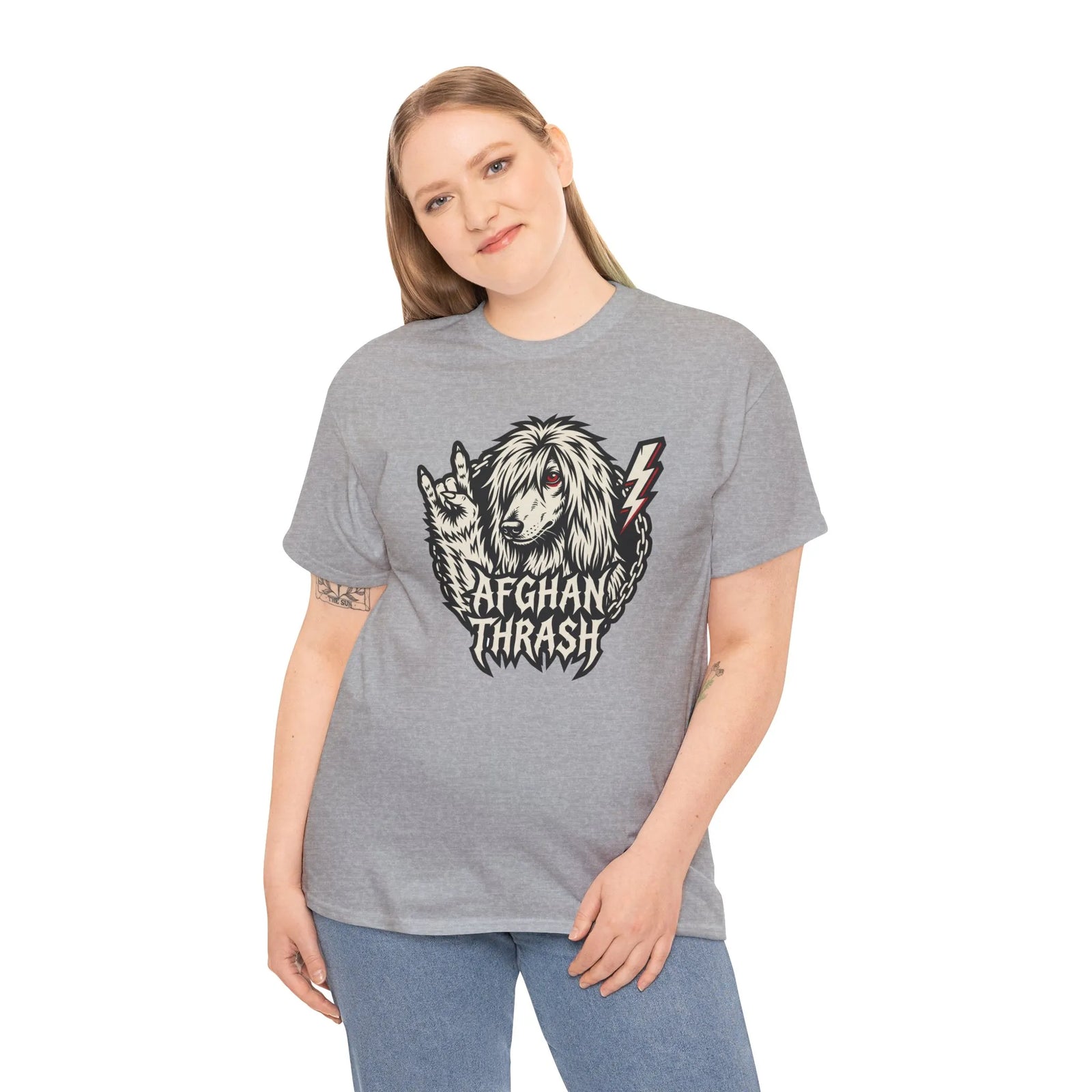 Headbanger Rocker Dogs Graphic T-Shirt - Heavy Cotton Classic Fit Tee - Unisex White