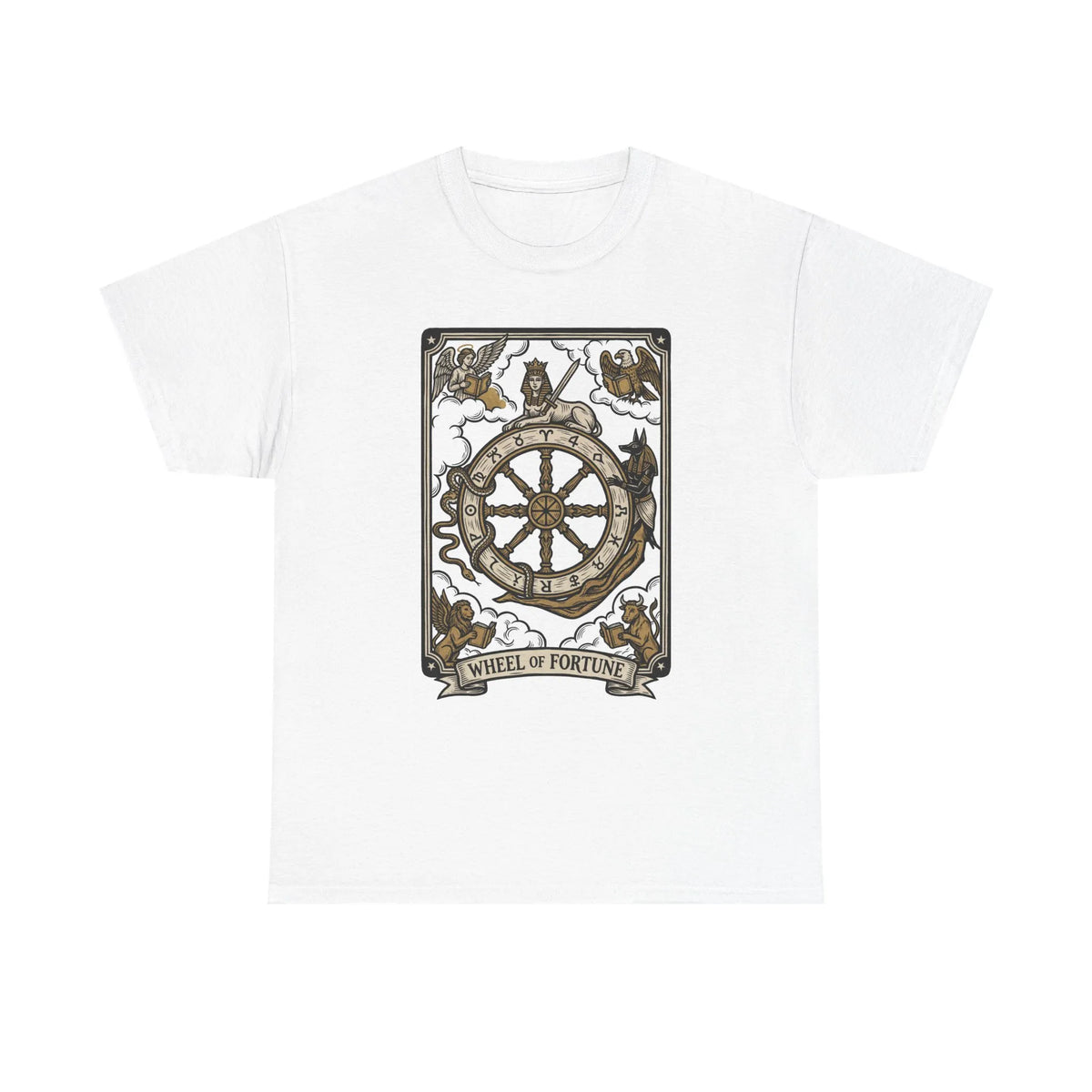 Wheel of Fortune Tarot Graphic T-Shirt - Heavyweight Cotton Classic Fit - Unisex White