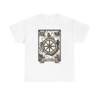Wheel of Fortune Tarot Graphic T-Shirt - Heavyweight Cotton Classic Fit - Unisex White