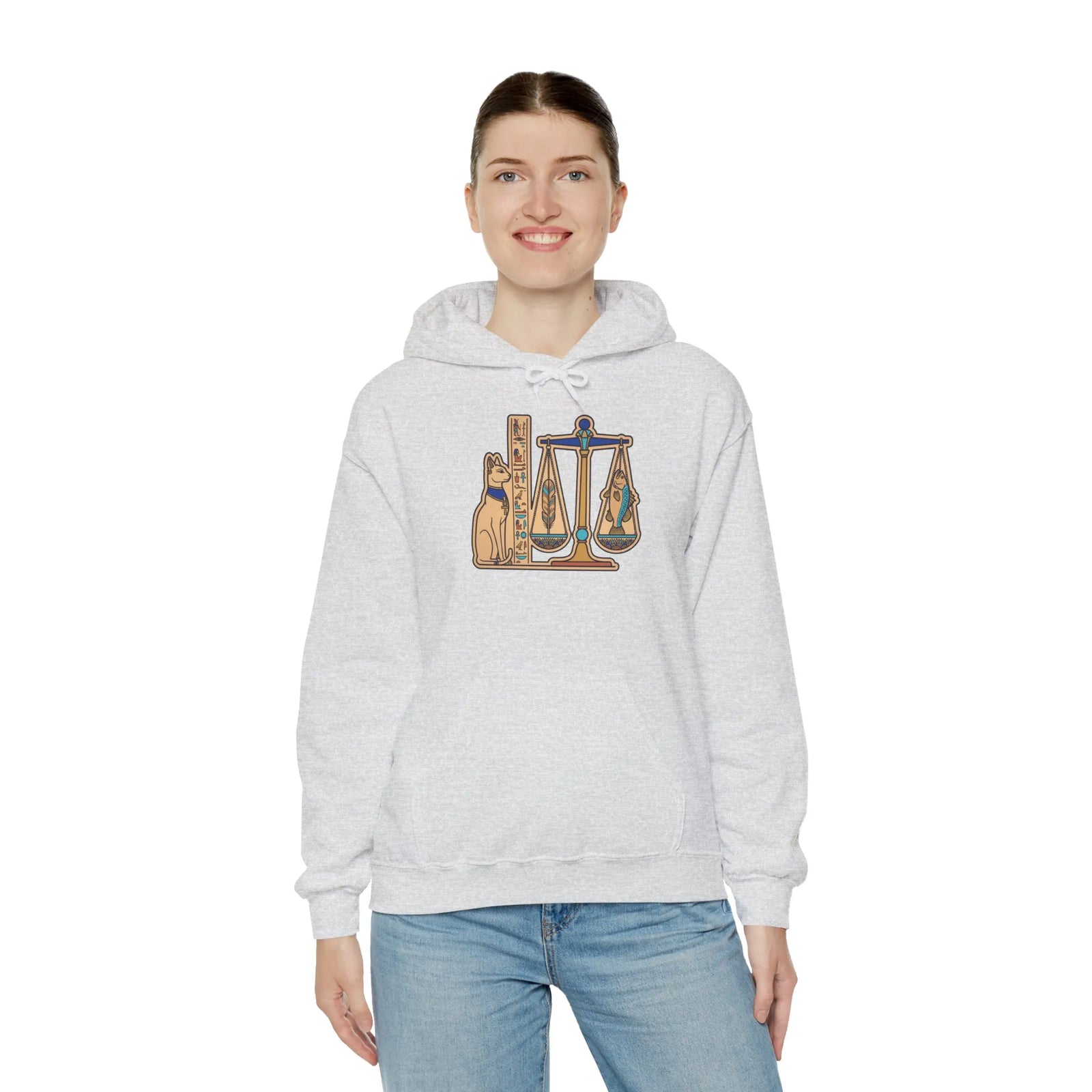 Sphynx Cat Egyptian Scales Hoodie - Heavyweight Cotton Blend Pullover - Unisex White