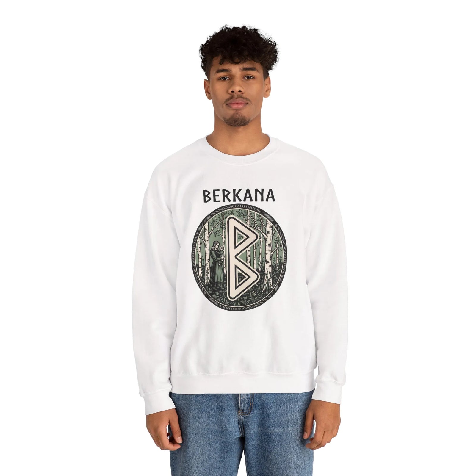 Berkana Rune Earth Mother Sweatshirt - Heavy Blend Cotton-Poly Crewneck - Unisex White