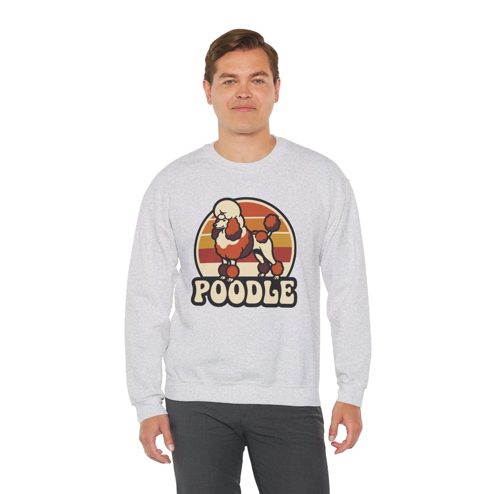 Poodle Retro 70s Sunset Sweatshirt - Heavy Blend Fleece Crewneck - Unisex White